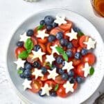 overhead view of Low Carb Fourth of July Caprese Salad