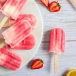 Strawberry Lemonade Greek Yogurt Popsicles on a platter