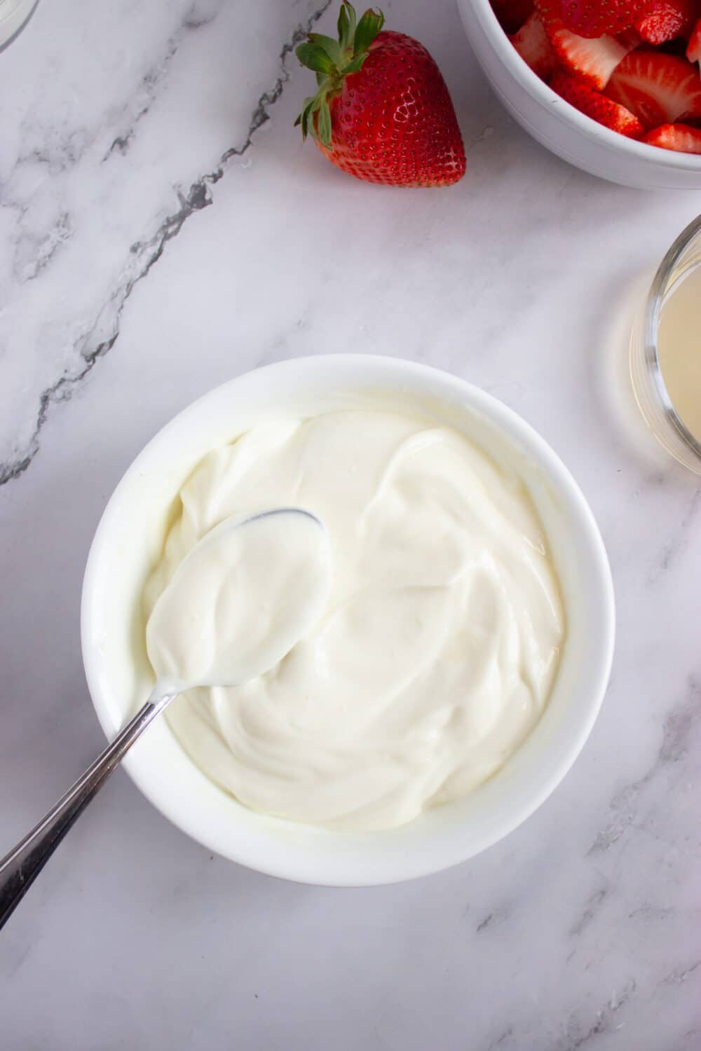 mixed greek yogurt in a bowl