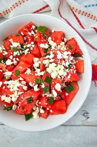 overhead shot Watermelon Feta Salad
