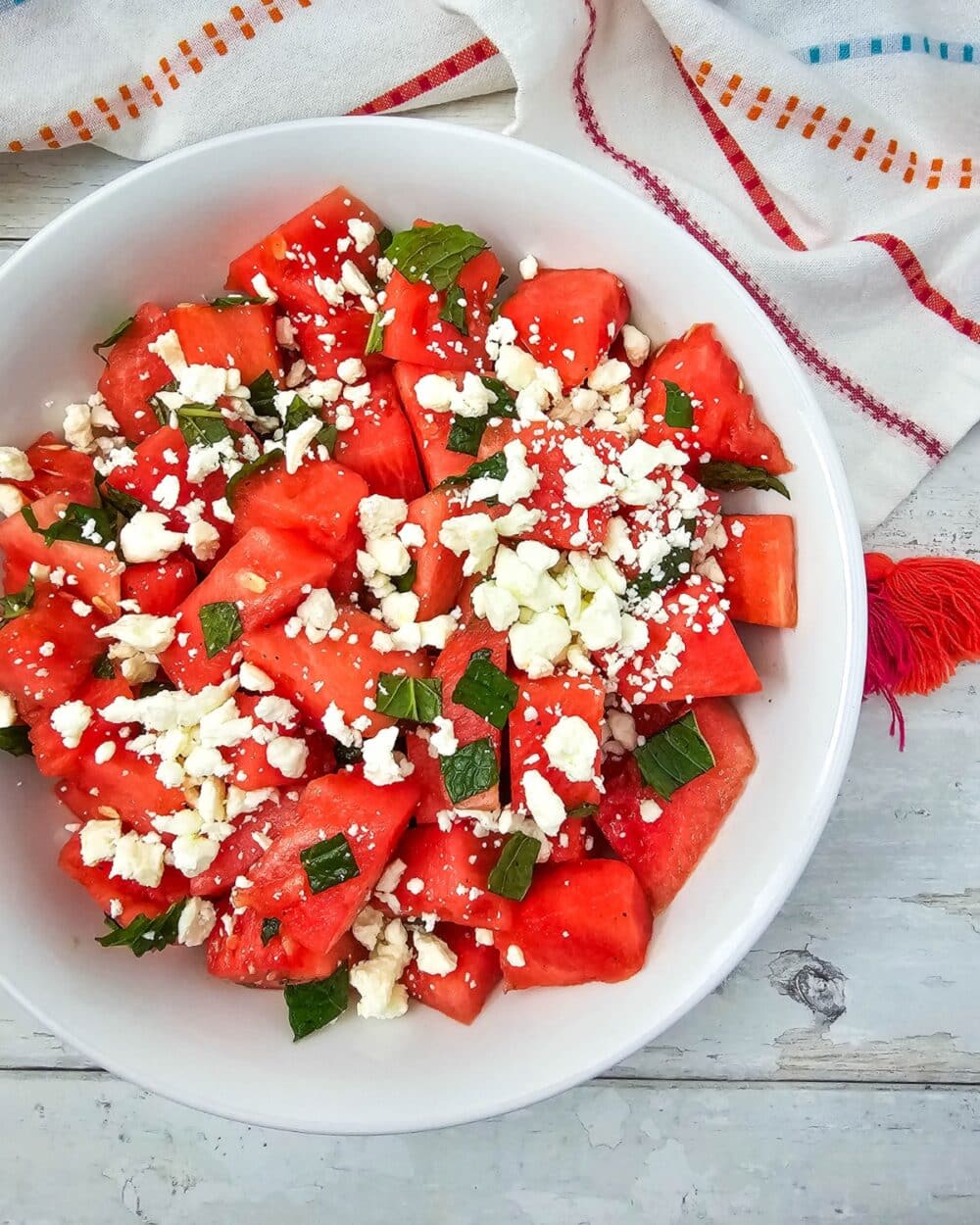 overhead shot Watermelon Feta Salad 