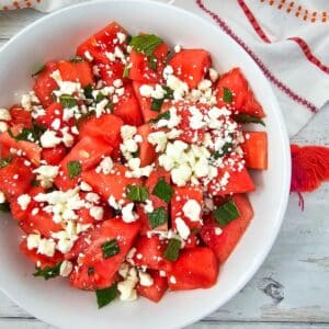 overhead shot Watermelon Feta Salad