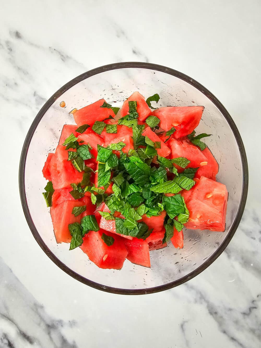 chopped watermelon with mint