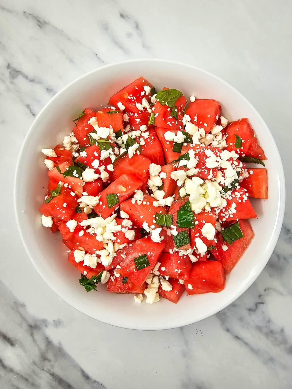 mixed chopped watermelon with mint and feta