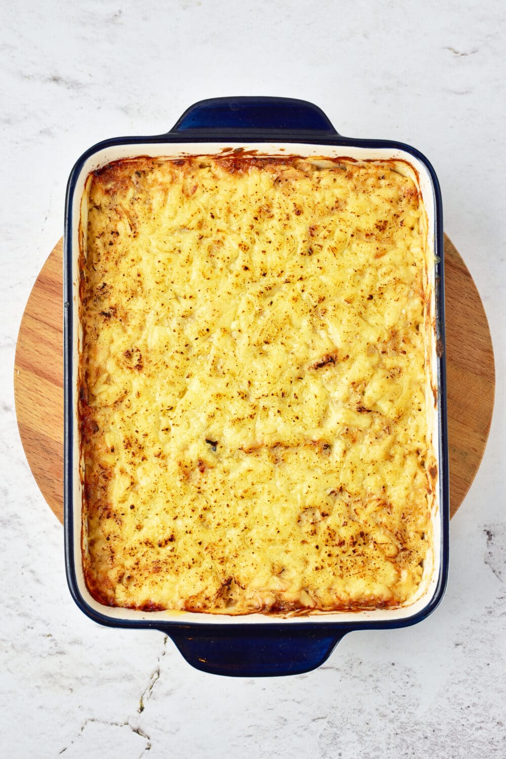 finished casserole dish fresh from oven, ready for toppings