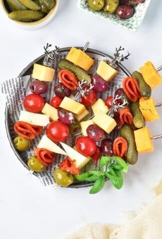 overhead view of Easy Charcuterie Skewers