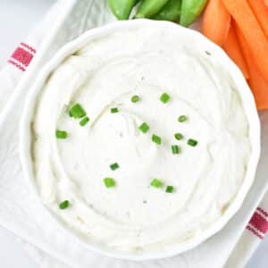 High Protein Low Carb Cottage Cheese Ranch Dip overhead