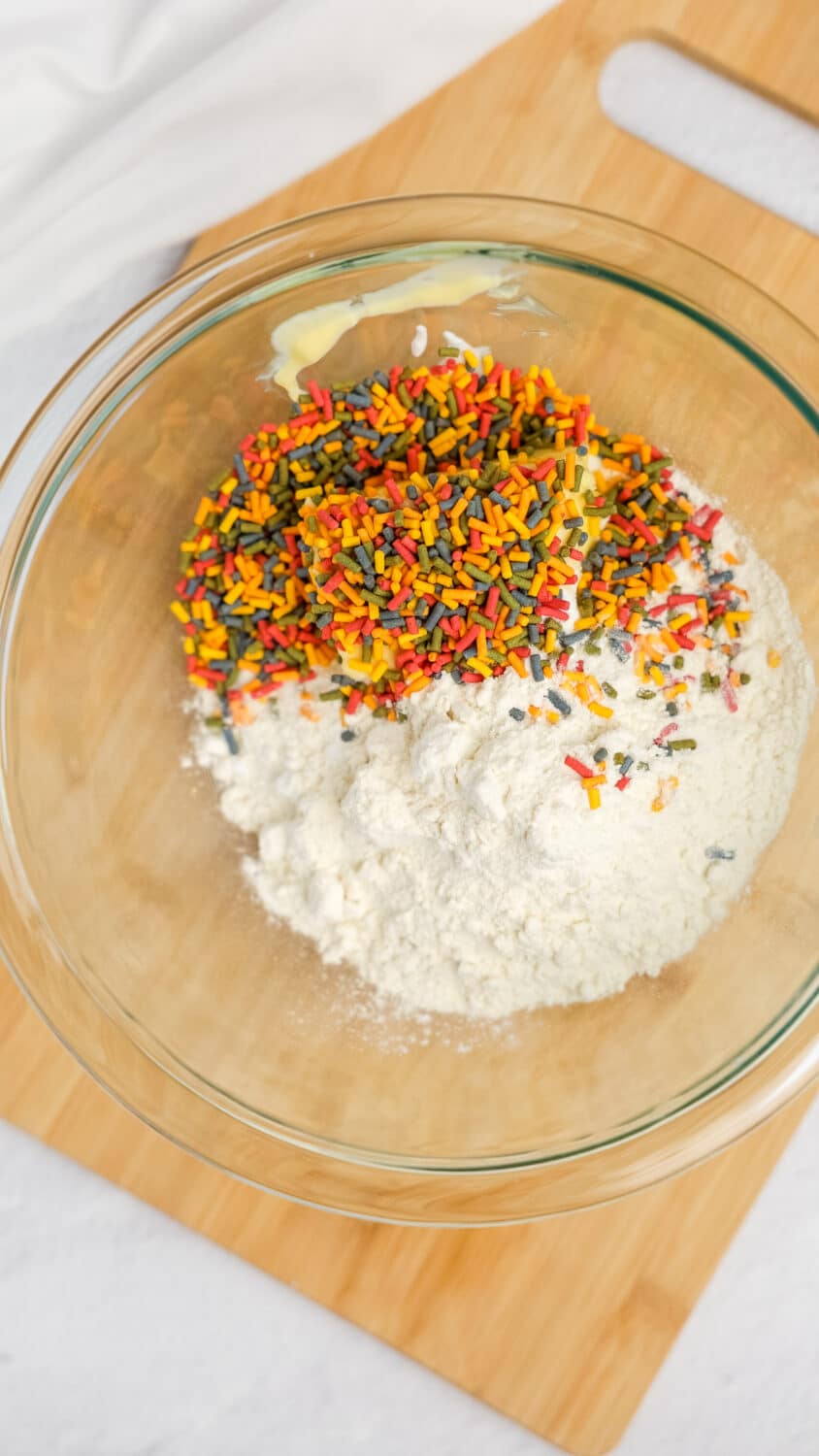 cake pop base ingredients in a bowl ready to be mixed