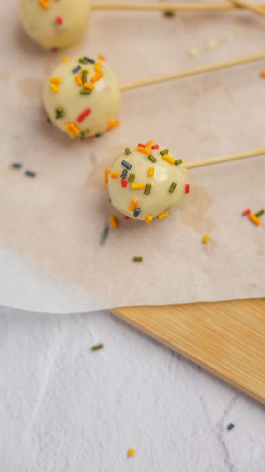 cake pop freshly dipped and sprinkled