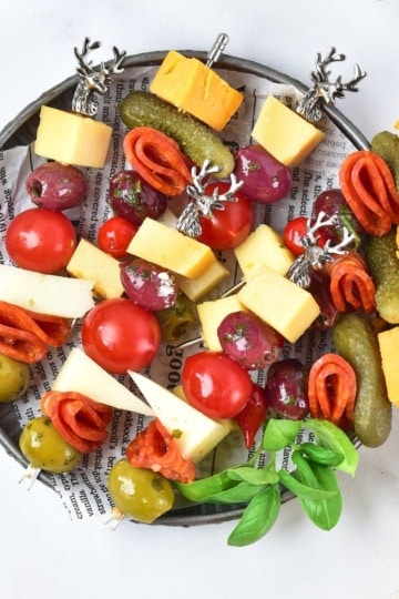 overhead view of Easy Charcuterie Skewers