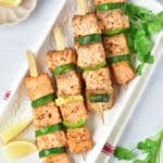 overhead view of Air Fryer Salmon Skewers