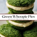 Pinterest graphic for green whoopie pies with text overlay