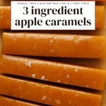 sliced apple caramel candy sprinkled with sea salt on brown parchment paper overhead view